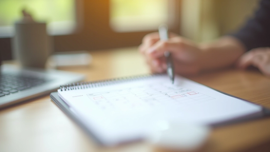 Kalender und Planer auf einem Schreibtisch mit Stift, der auf ein Datum deutet, zeigt Zeitplanung für Budgetgespräche