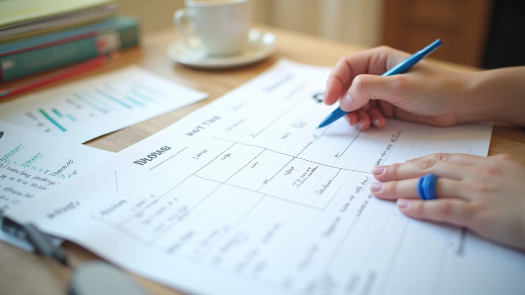 Monatliche Budgetplanungstabelle mit Kategorien und Zahlen, handschriftliche Notizen
